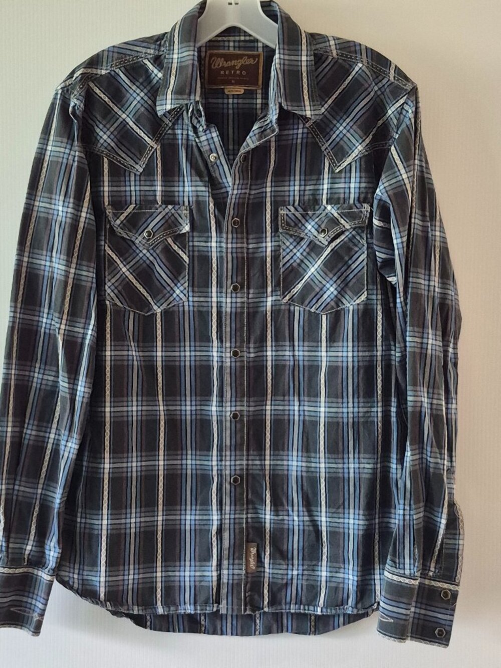 Wrangler Retro Premium Plaid Western Black Pearl Snap Button Rodeo Shirt